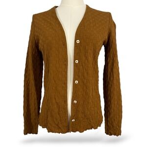 Madewell XS Rust‎ Basket Weave Short Button Cardigan V Neck Lettuce Edges  EUC
